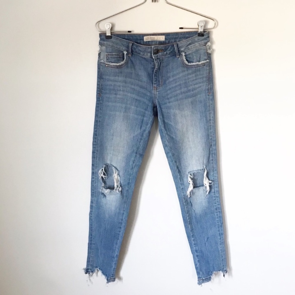Zara Raw Hem Distressed Jeans